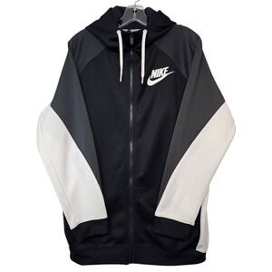 Nike Sportswear Full‑Zip Hoodie Black Gray White Colorblock Mock Neck Size XL